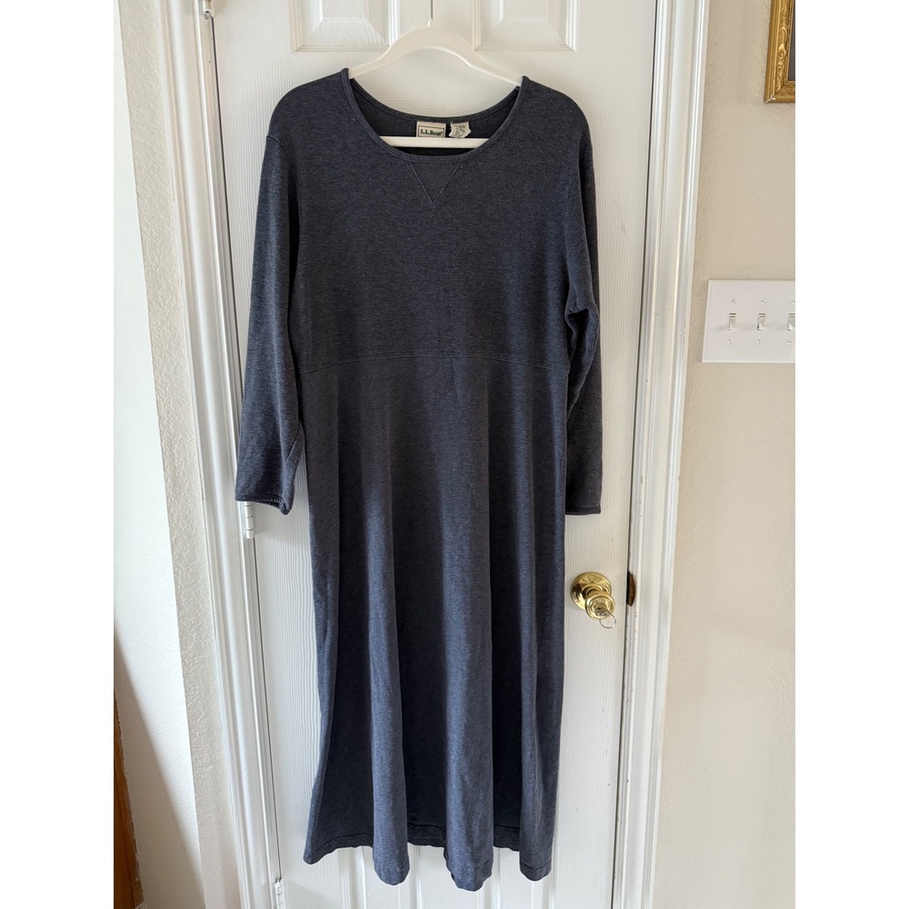 L.L.Bean 90s Gray‎ Cotton Knit Midi Dress Petite M Vintage Minimalist